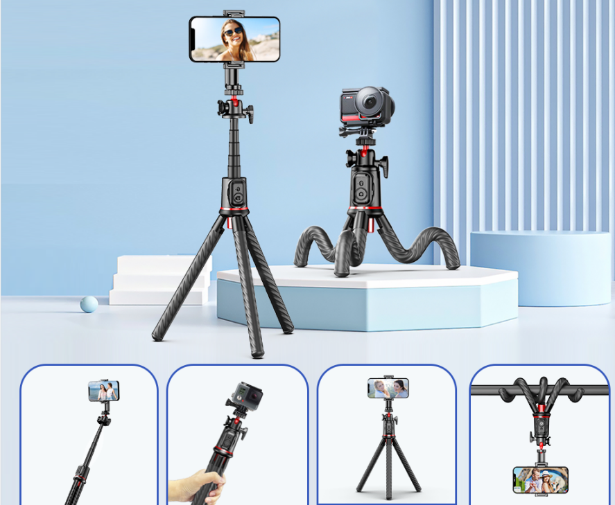 Selfie Flexible Phone Tripod with Wireless Remote Camera Adjustable iPhone Tripod Stand Holder for Video Recording Vlogging