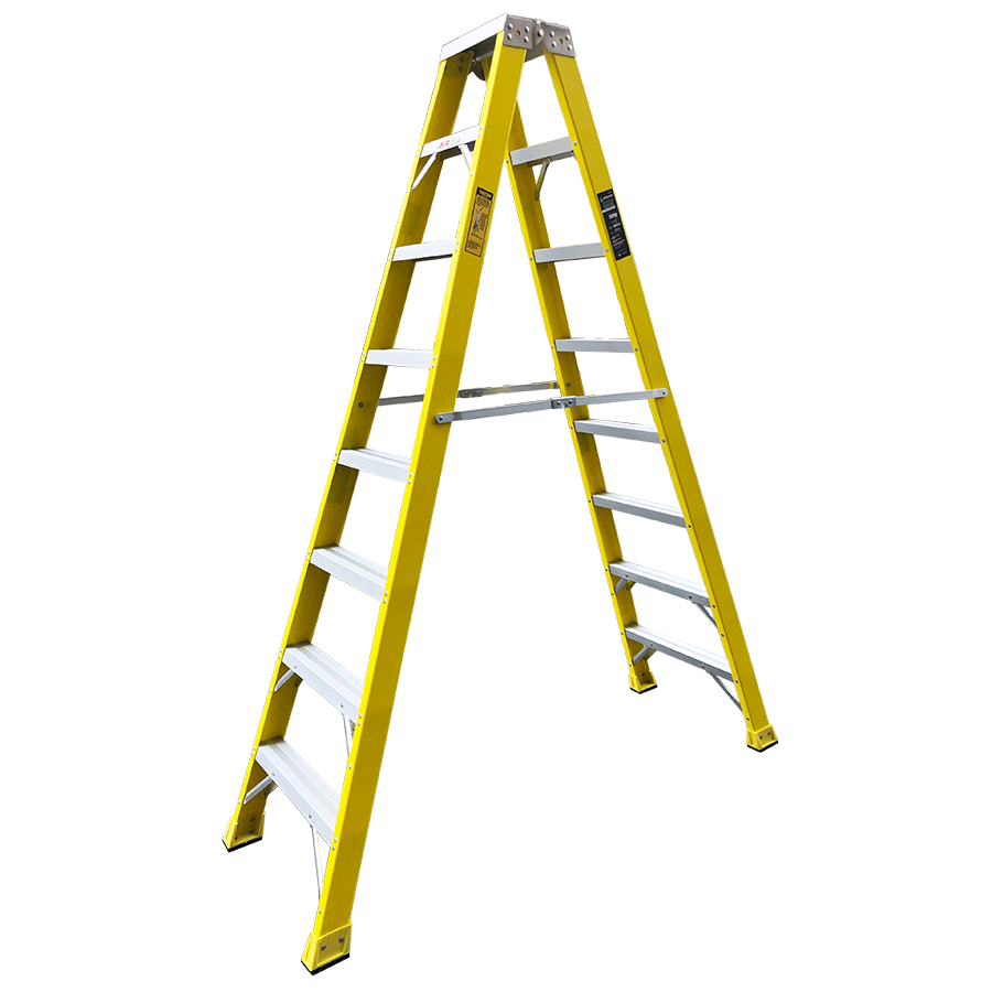Double-Sided Attic Fiberglass Folding Step Ladder (double riveted and aluminum feet)