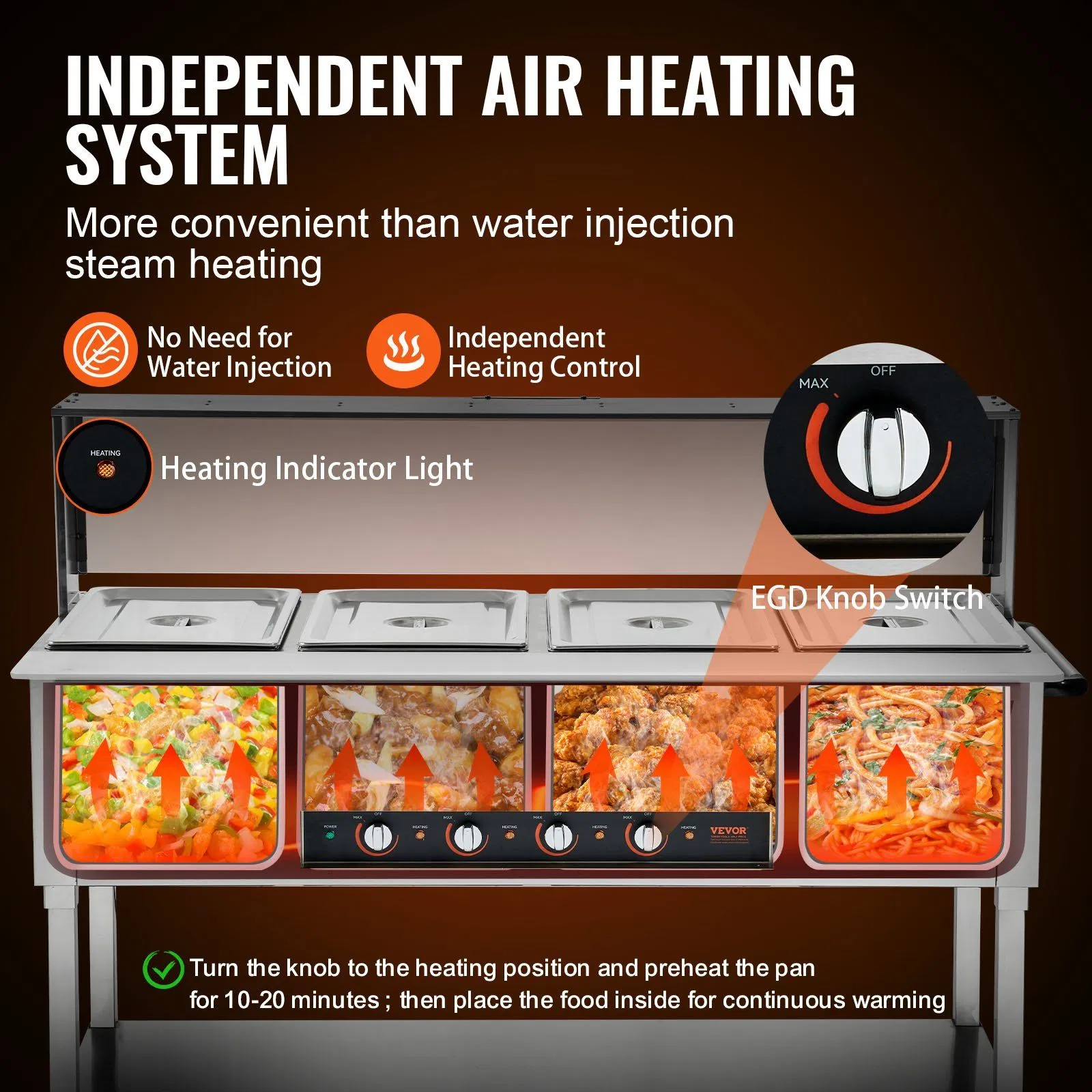 Commercial Electric Food Warmer, 4-Pan Stainless Steel Buffet Warmer