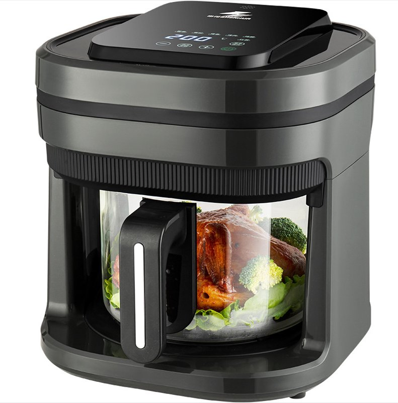 Home Appliances Black Oil-Free Smart Touch Screen Toaster 4L Glass Air Fryer with Visualization
