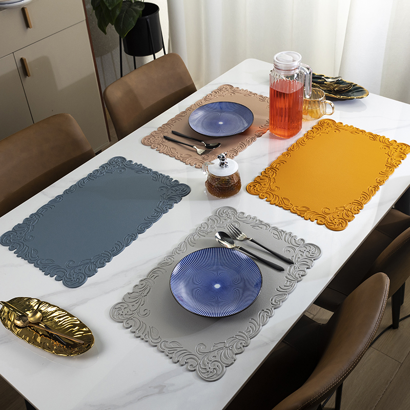 Embossed Faux Leather Table Mats Washable PVC Placemat for Kitchen Dining Dinner Placemats