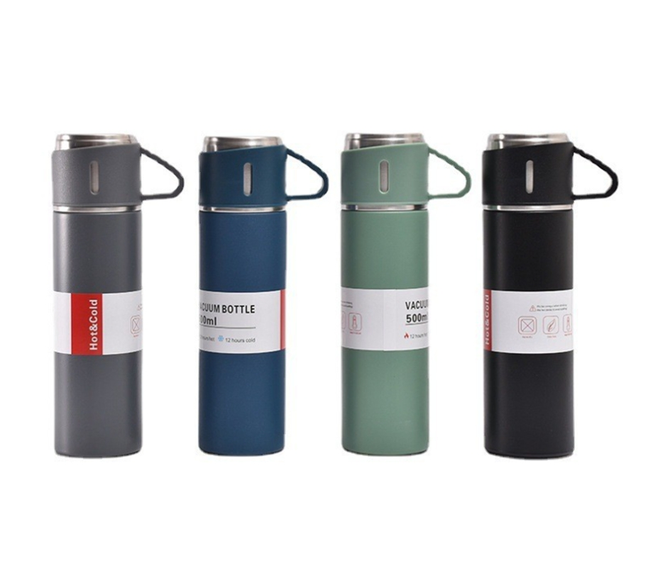 Manufacturer Christmas Gift Outdoor Travel Coffee Tea Vacuum Flask Stainless Steel Water Bottle Gift Set with 3 Cups