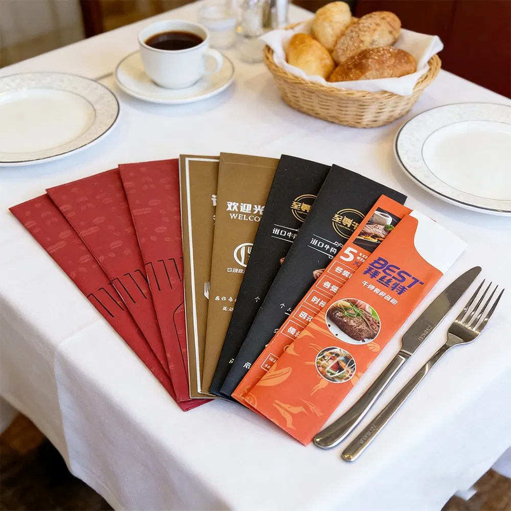 Custom Printing Eco-Friendly Restaurant Fork Knife Spoon Cutlery Paper Bag with Napkin