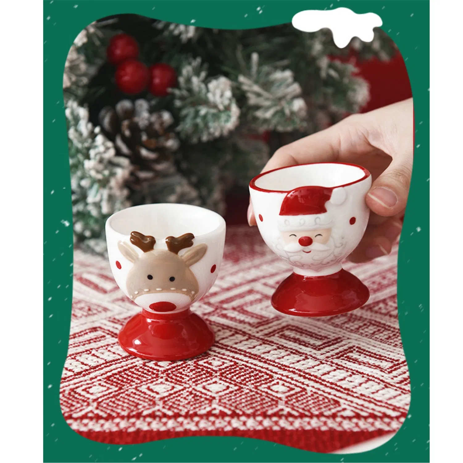 Ceramic Egg Cup Christmas Santa Claus Egg Display Holder