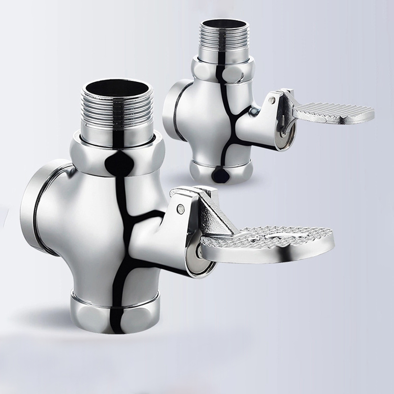 Chrome Plated Full Brass Pedal Foot Operated Flush Valve Dual-Flush Feature