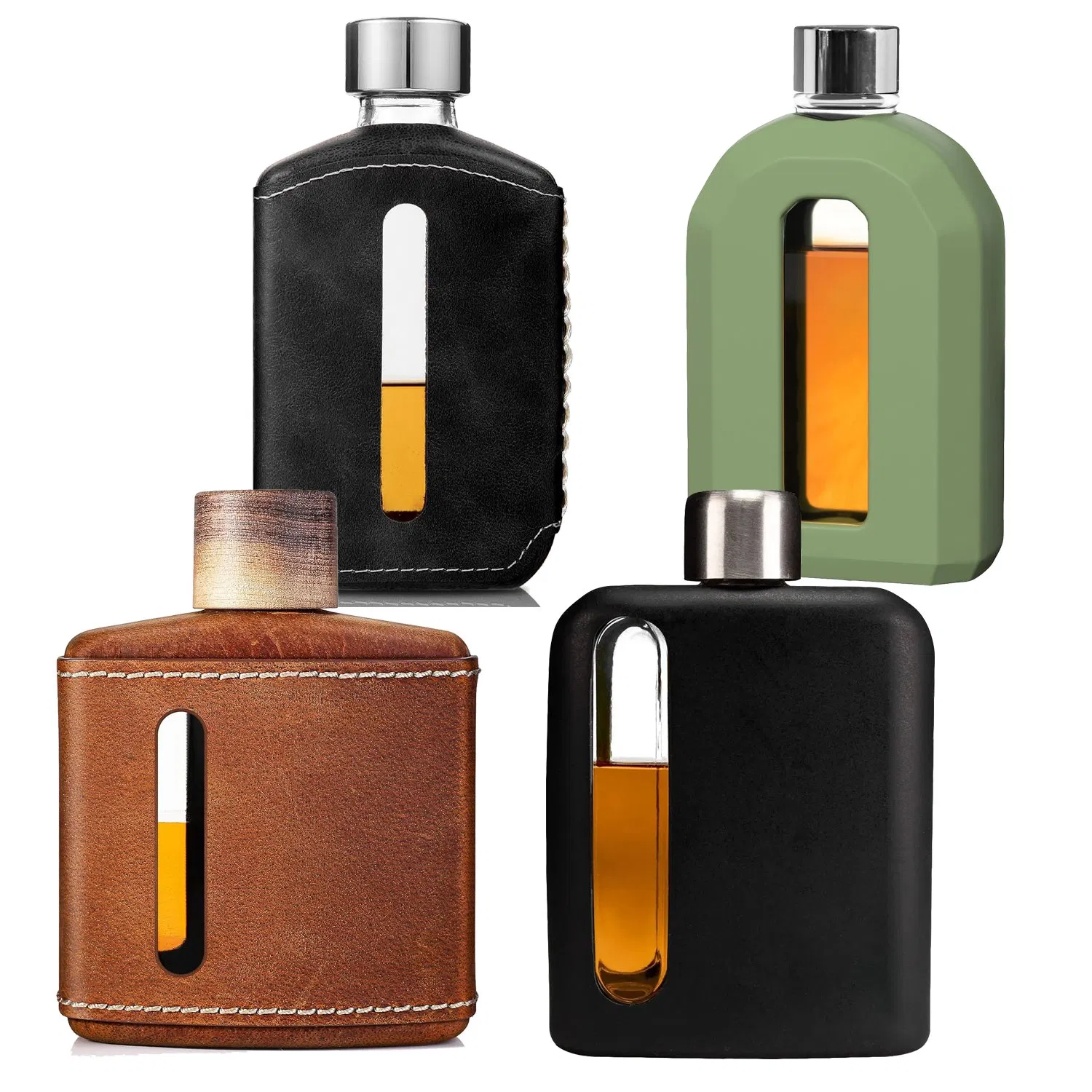 One-Stop Service Stay Fresh Leakproof Glass Hip Flask with Cork Silicone Lid Liners for Cambodia Tennent's Lager Riegele