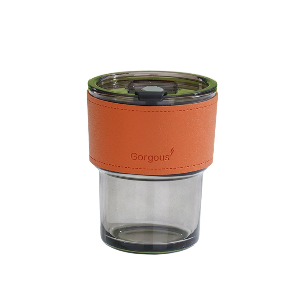 14oz Bamboo Shape Glass Coffee Cup Glass Milk Mug Glass Tea Cups with Straw and Lid