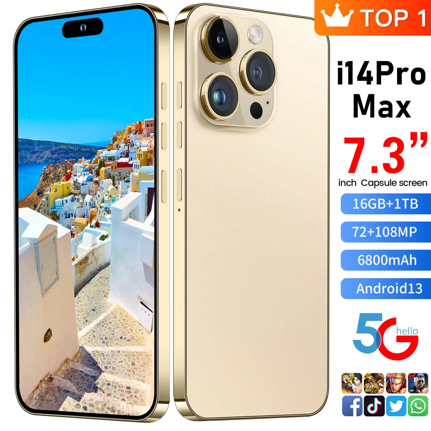 Mobile Phone I14promax 7.3 Inch 4+64GB to 512GB ODM/OEM Smartphone