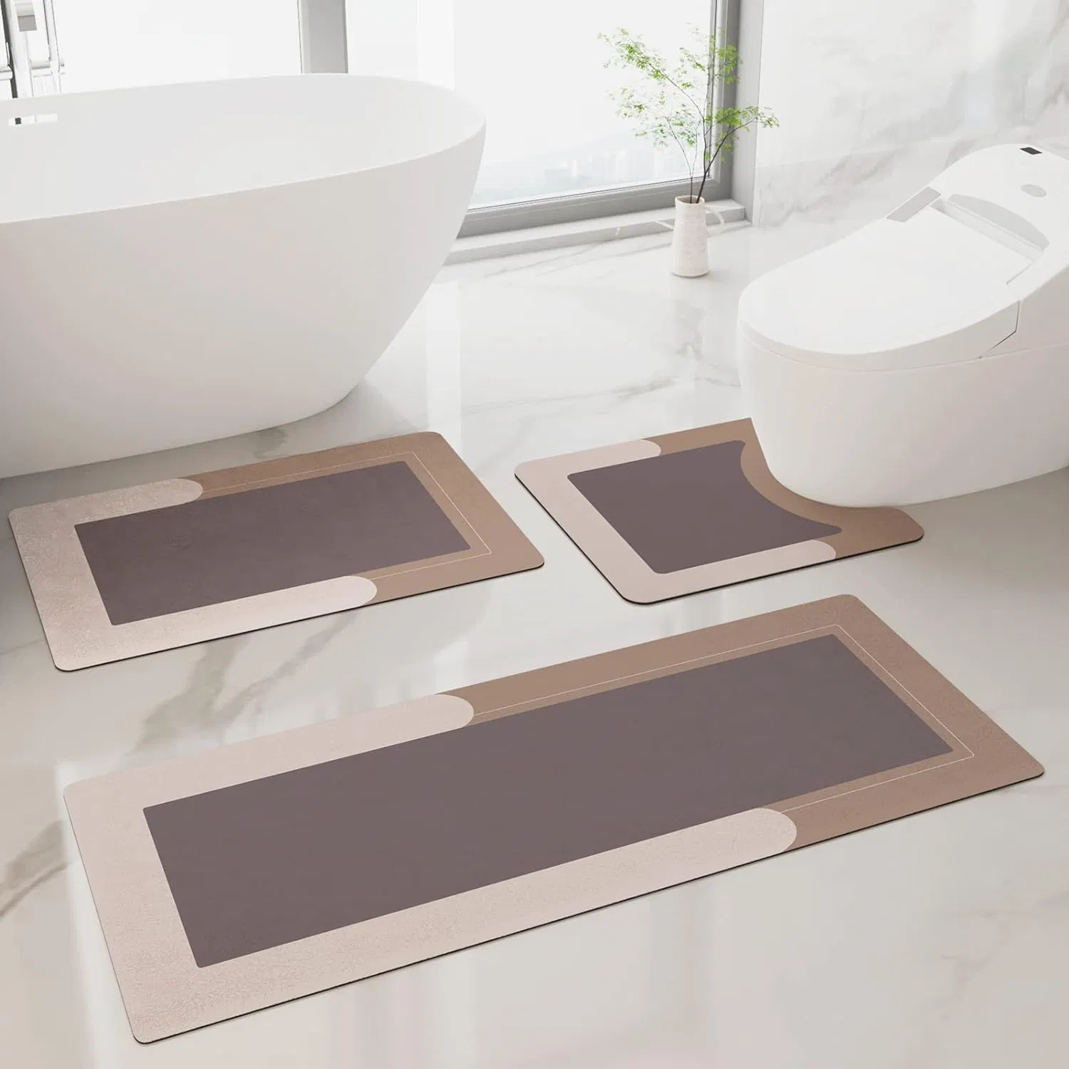 U-Shaped Contour Toilet Mat 3 Pieces Diatom Mud Bath Rug Bathroom Shower Non Slip Carpet Pad