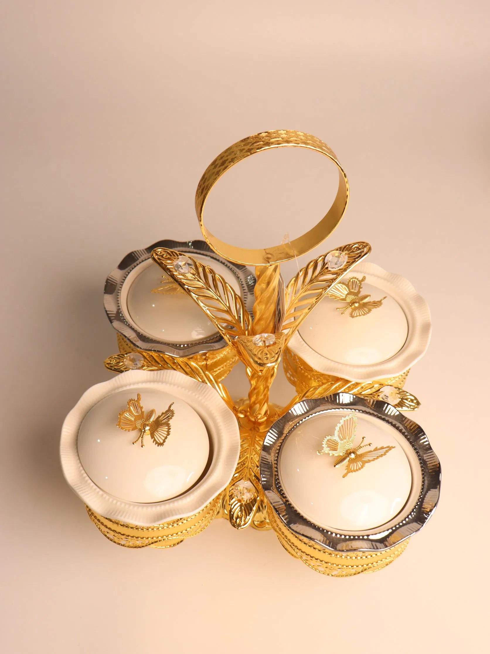New High-End Gold-Plated Iron Strip with 4 Ceramic Bowls