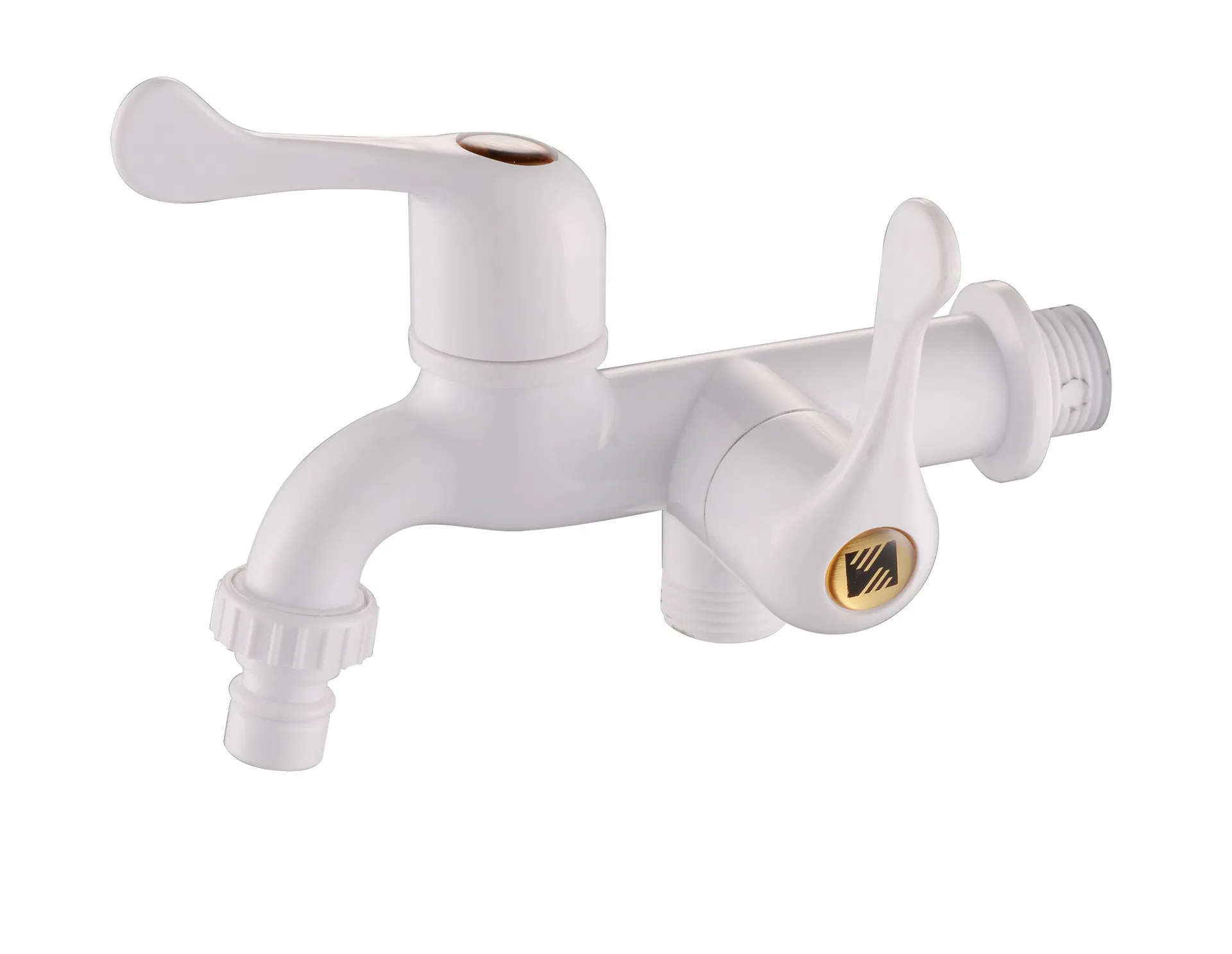 Factory - Priced, Cheap Plastic Faucet with Double Handles and Double Spouts for Washing Machines Tap