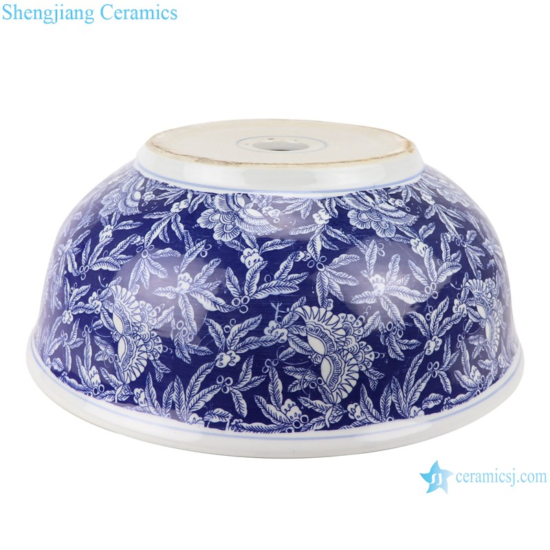 Handmade Blue and White Porcelain Ice Plum Butterfly Leaf Design Ceramic Wash Sink
