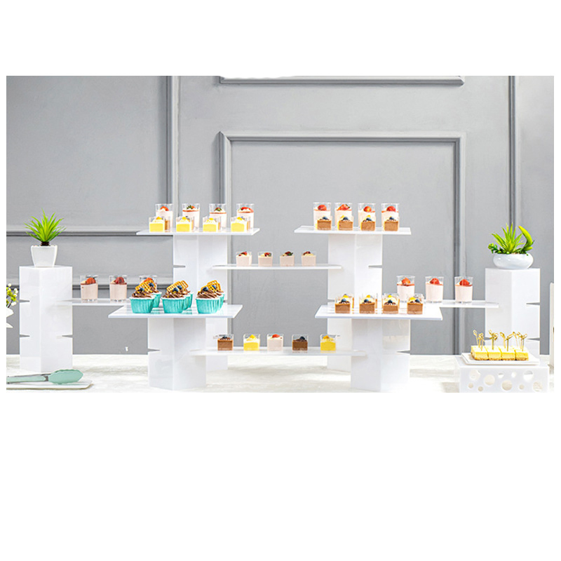 Acrylic Dessert Display Stand Buffet Pastry Cake Banquet Cold Meal Tea Break Set Rack White/Black/Gold