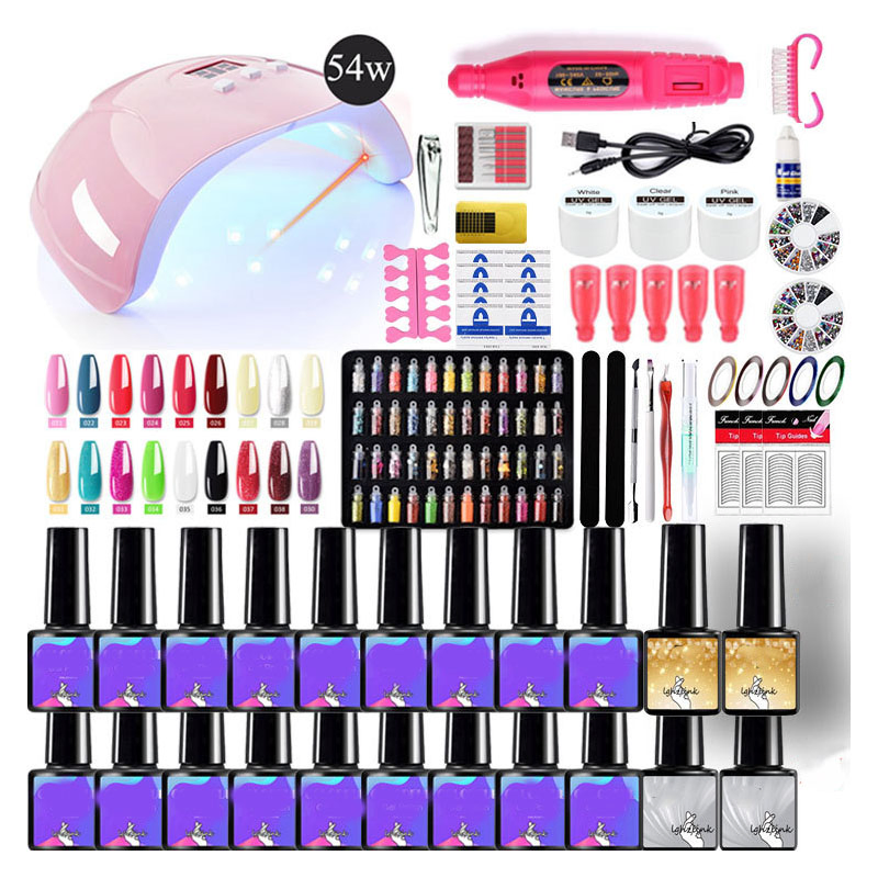 Complete Nail Care Set Brush Lamp Tools Manicure Pedicure Set
