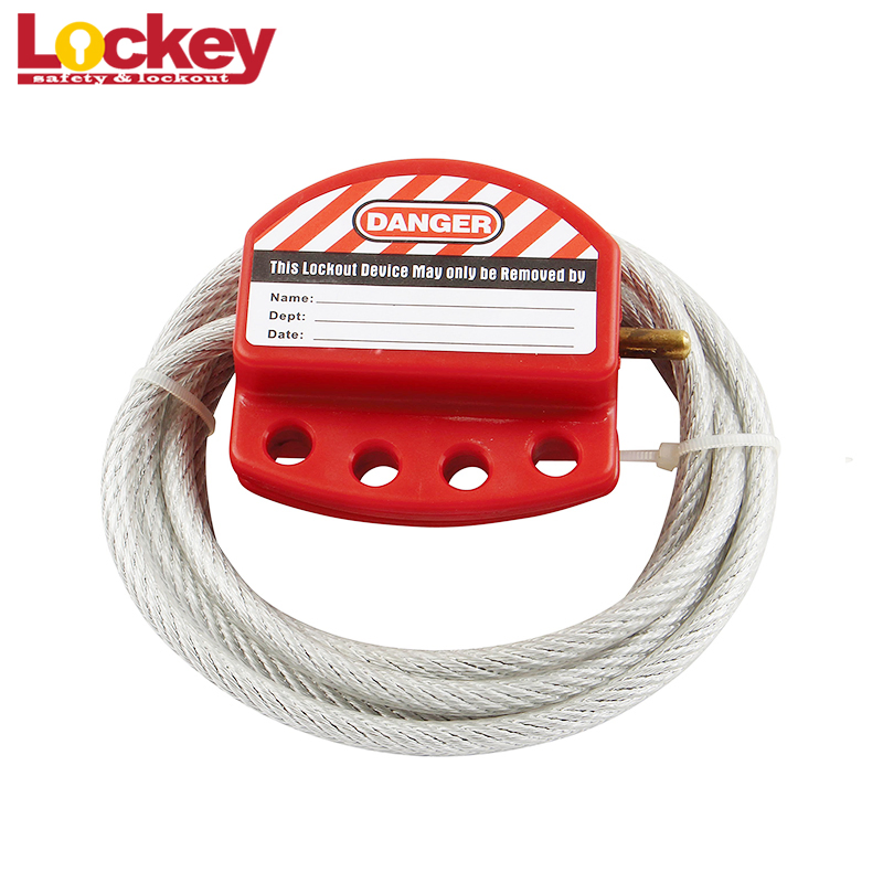 Red Plastic Adjustable Steel Cable Lockout with 4 Lockout Hole