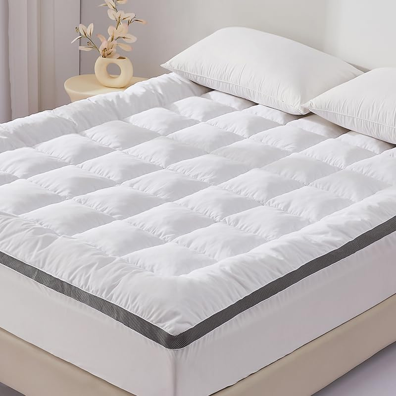 Mattress Topper Stretchable Pockets Soft Pillow Top Mattress Pad for Back Pain Relief with Breathable Air Mesh Sides