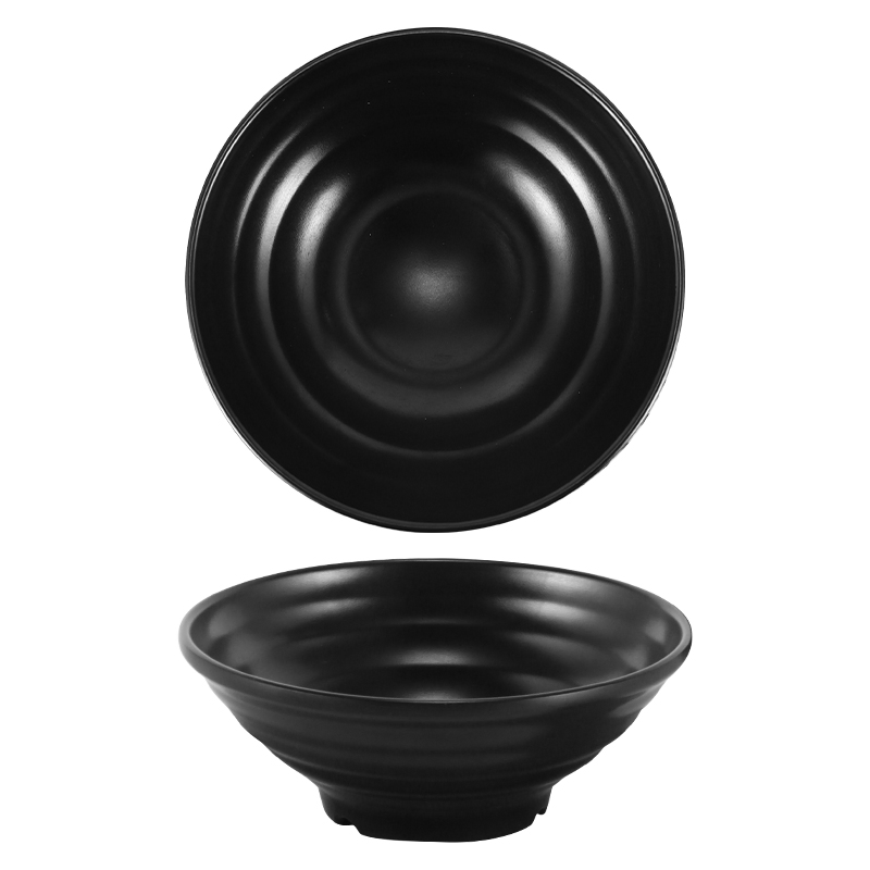 Wholesale Plastic Black Melamine Stripe Reman Bowl Matte Dinner Noodle Bowl Restaurant