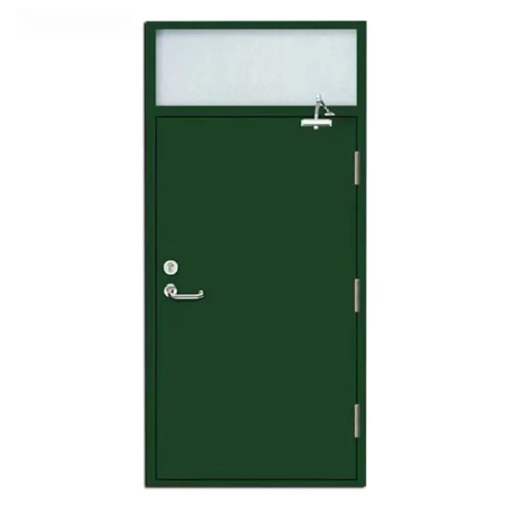 Steel Fire Entry Doors with Fire Escape Lock Configuration Featuring Tempered Glass and Painted Polymer Surface