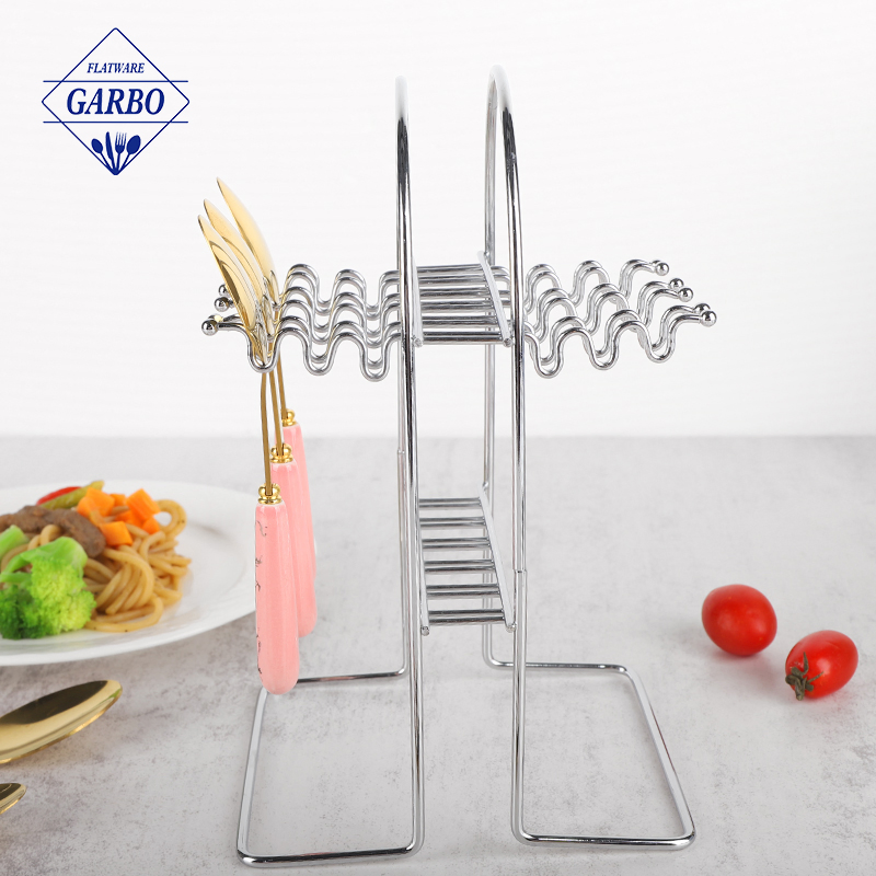 Hand Polished Golden Electroplating Stainless-Steel Dinner Fork with Ceramic Handle