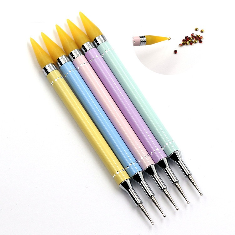 Double Head Crystal Handle Wax Stainless Steel Head Nail Dotting Pen