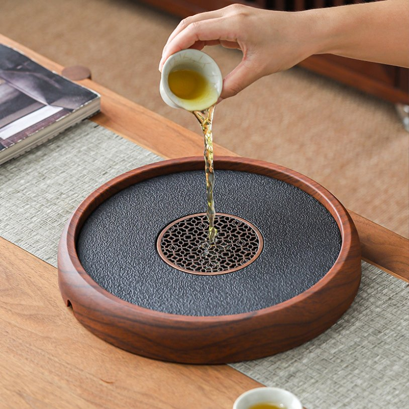 Portable Round Wooden Dry Making Tea Holder Tray