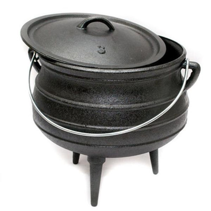 Pre-Seasoned Cast Iron Pot with Lid African Potjie Pot with Domed Lid Premium Camping Cookware for Campfire Coals and Fireplace