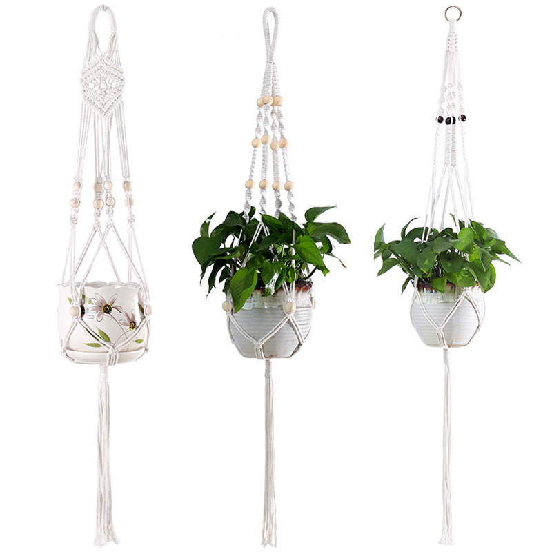 High Quality Handwoven Cotton Rope Flower Pot Hanging Basket Net Bag Ring Plant Hanging Basket