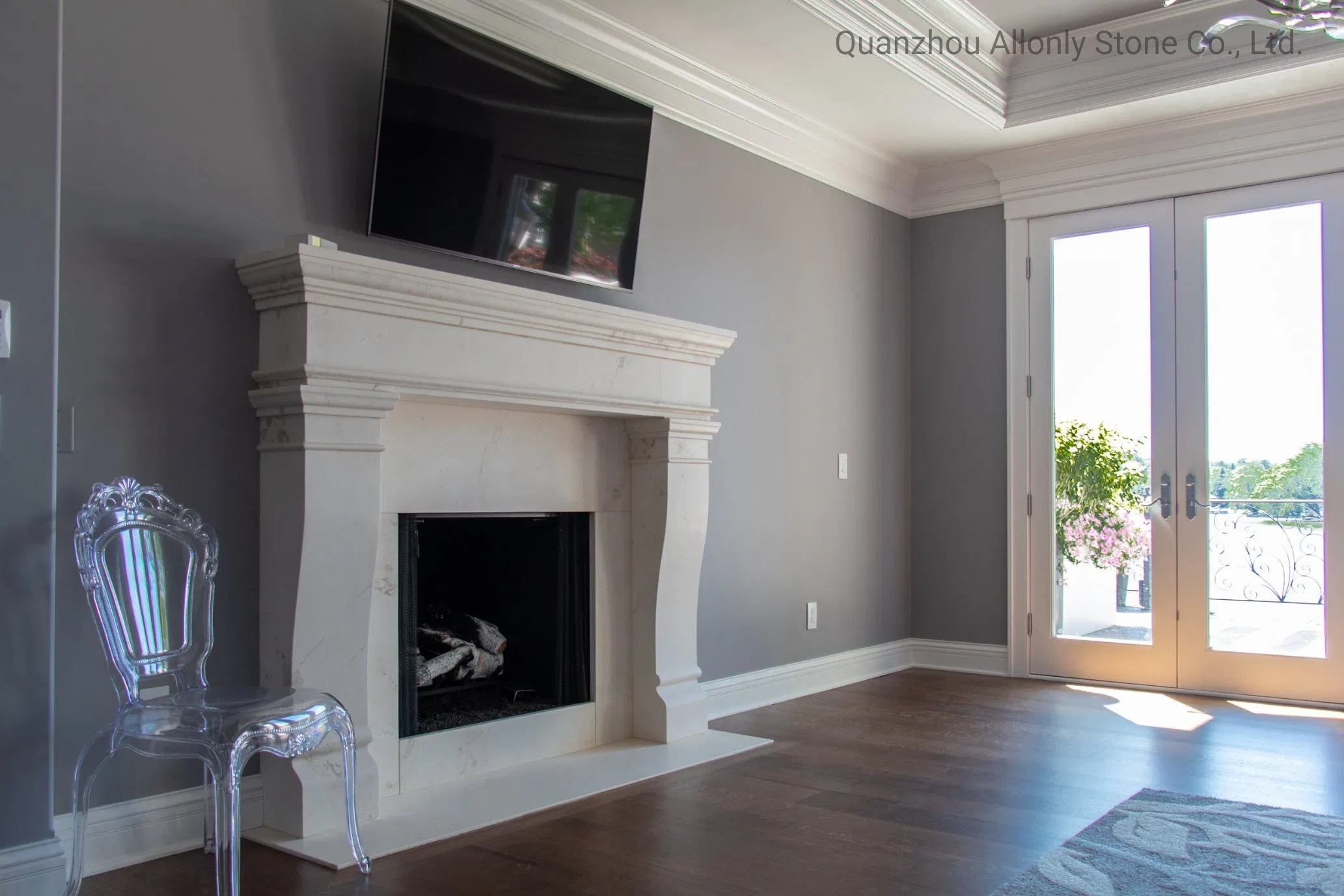 White Indoor Marble Crema Liestone Surround Stone Fireplace Mantels