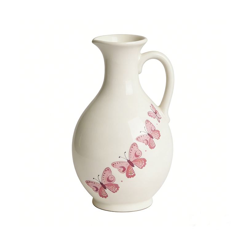 Ceramic Water Pitcher with Hand-Painted Butterfly & Floral Design