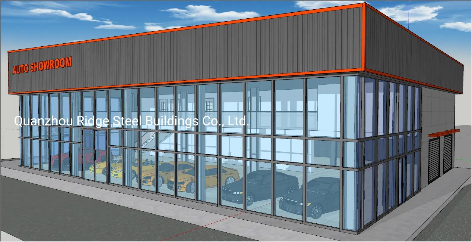 Prefab Glass Curtain Wall Auto Dealership Steel Structure Building Shop