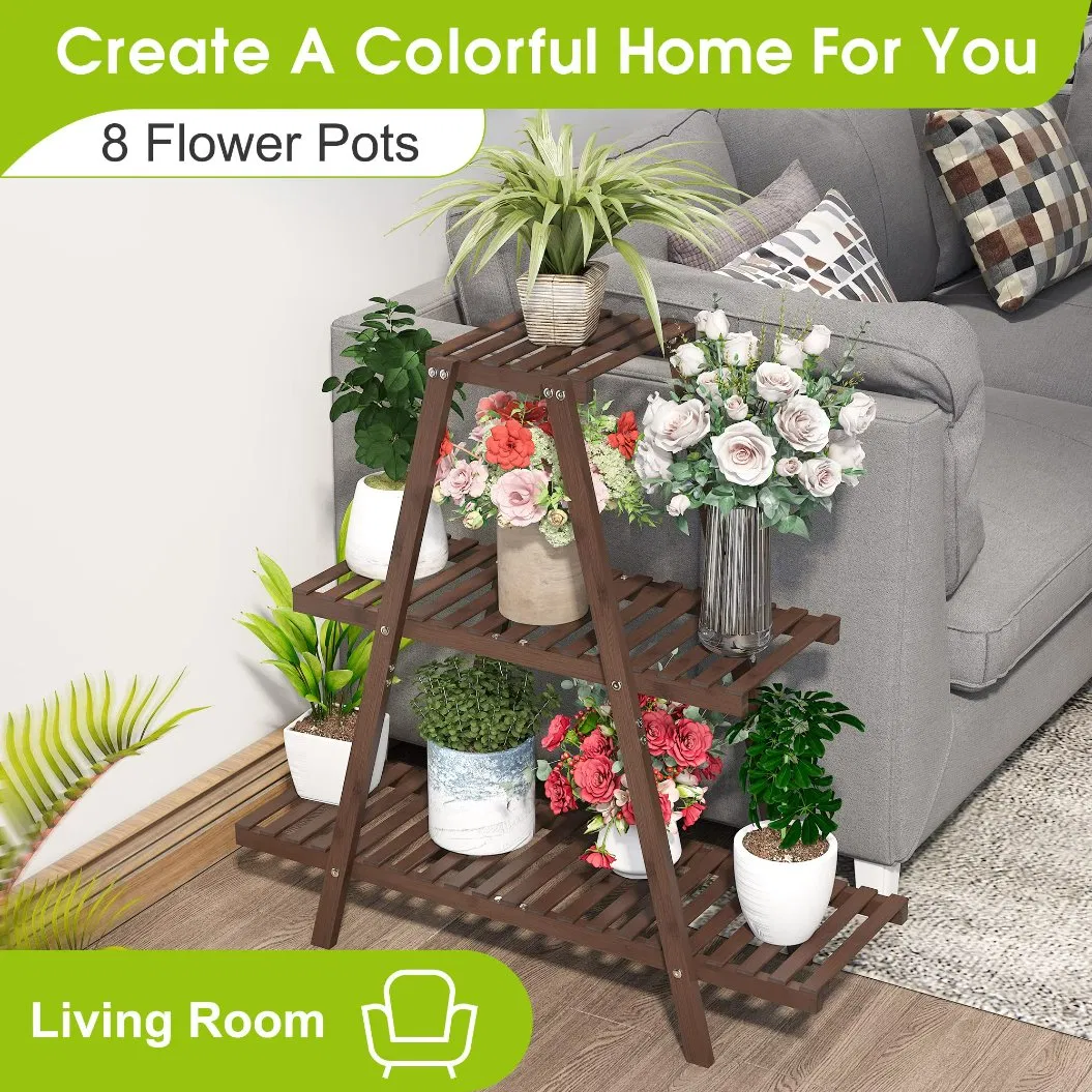 Bamboo Tiered Flower Holder Ladder Plant Multiple Table Plant Stand
