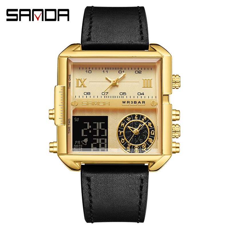 Sanda Square Cool Quartz Watch Teenager Multifunctional Chronograph Trendy Watch