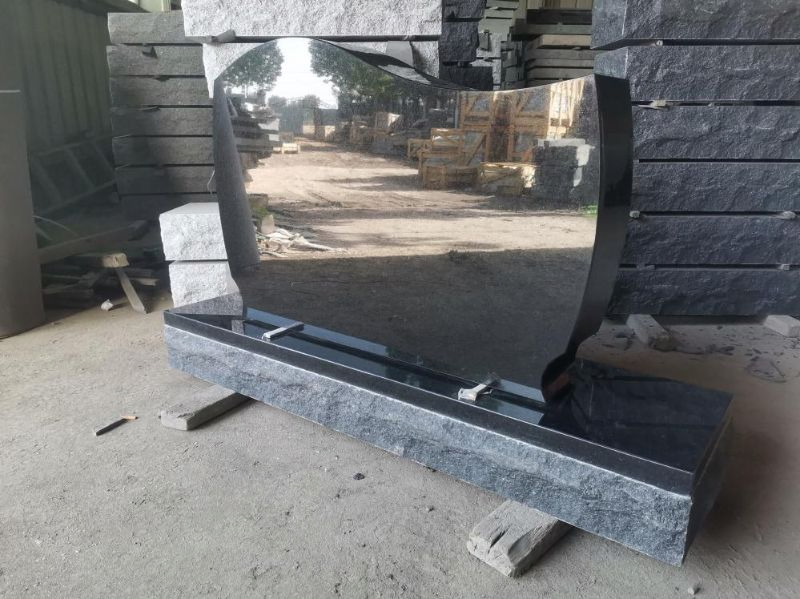 American Style China Absolute Black Granite Upright Headstones Monument Special Design Customized