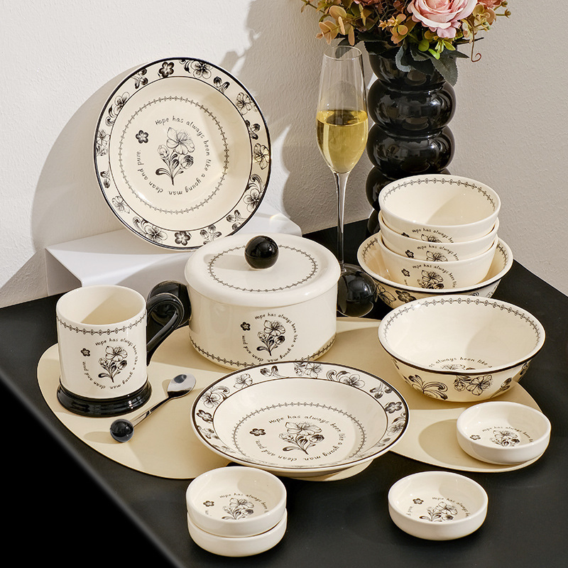 Nordic Style Ceramic Tableware Household Rice Bowl and Plate Set