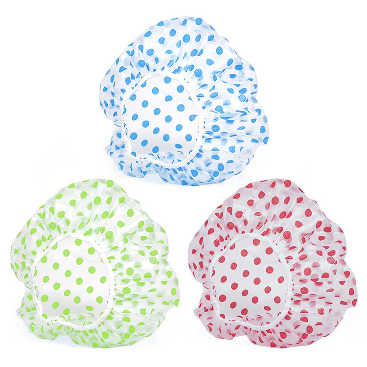100PCS Polka DOT Printed Shower Caps, Waterproof Reusable Bath Hats with Elastic Band for Women, SPA and Home Use