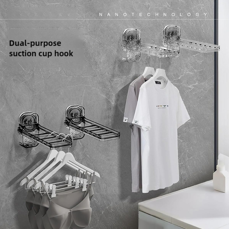 Sanipro Suction Cup Punch-Free Folding Laundry Hanger Living Room Applicable Detachable Foldable Clothes Drying Rack for Travel