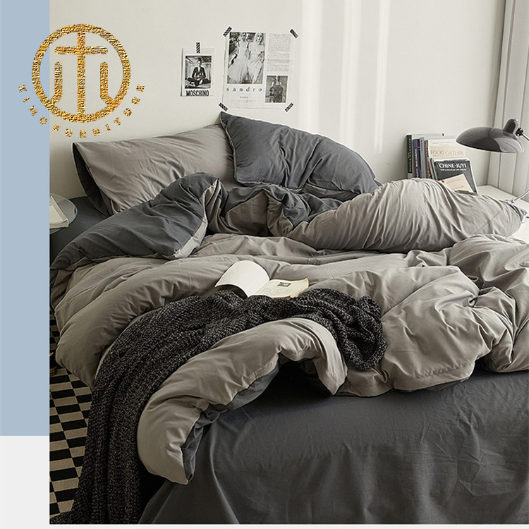 Four-Piece Solid Color Washable Bed Sheet Quilt Cover Simple Fitted Sheet