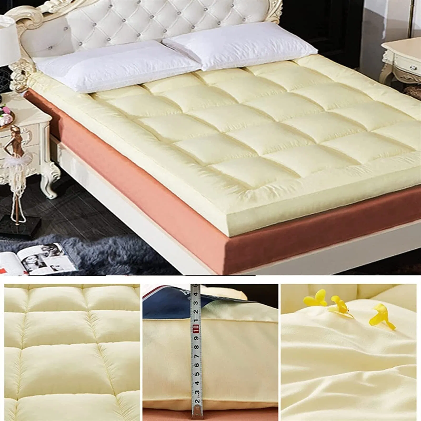 Soft Sleeping Pad Topper Down Alternative Fill Quilted Protect Bed Mattress