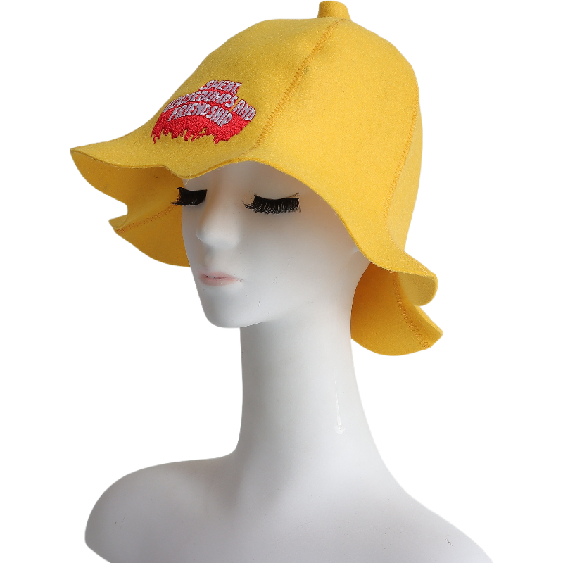 Yellow Flower Luxurious Wool Felt Sauna Cap SPA Wool Sauna Hat