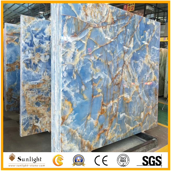 Natural Luxury Building Material Stone Transparent Blue Onyx for Wall Clad