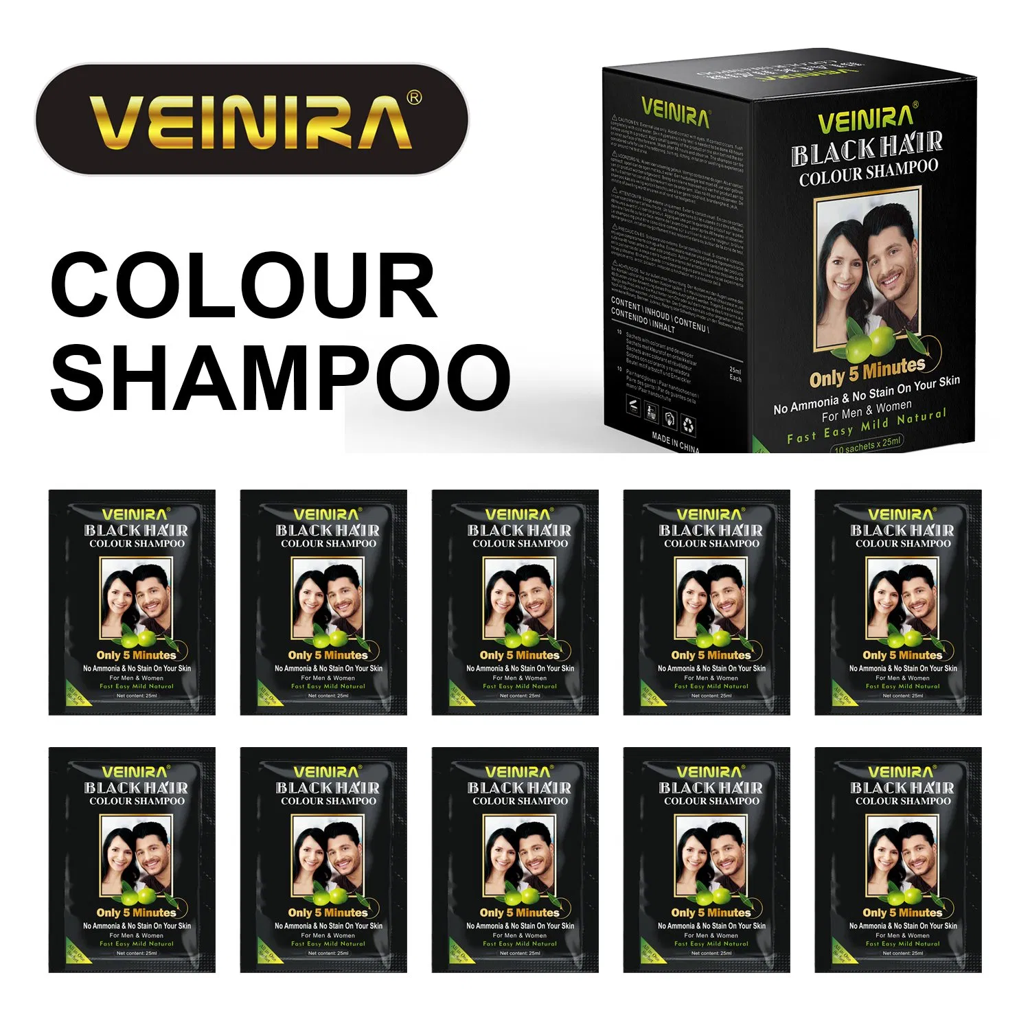Veinira Natural Black Dark Brown Hair Treatment Color Shampoo Natural Hair Care Vegan Hair Dye Shampoo