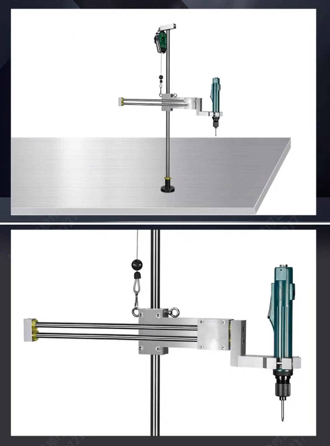 Electric & Pneumatic Screwdriver Vertical Stand with 360° Extendable & Rotatable Balanced Arm – Effort-Saving Push-Pull Screw Driver Holder