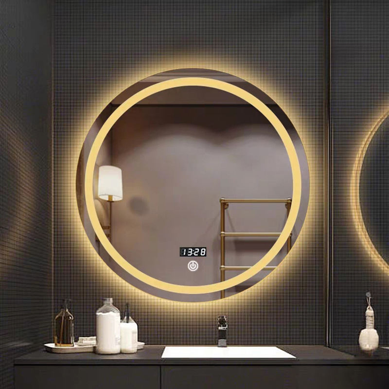 Modern Luxury Bath Mirrors Anti Fog Bathroom Vanity LED Illuminated Smart Mirror with Time Temperature Display