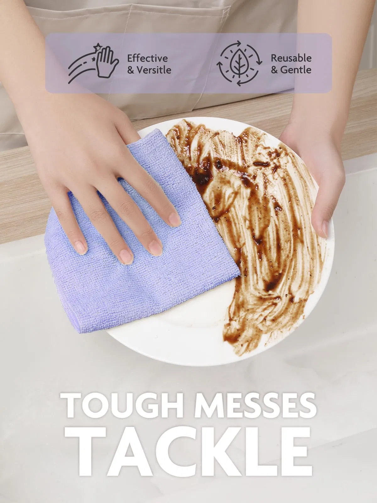New Design 75 Pack Cleaning Cloth Paper Towel Roll Tear Away Microfiber Roll Cleaning Towels Washable Cloths for Car, House (Lavender)