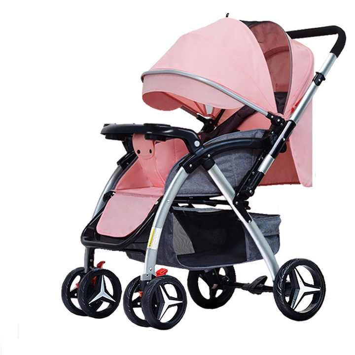 Baby Stroller Bidirectional Can Be Adjusted to Sit and Lie Down Baby Pram with Detachable Dinner Plate Baby Carriage