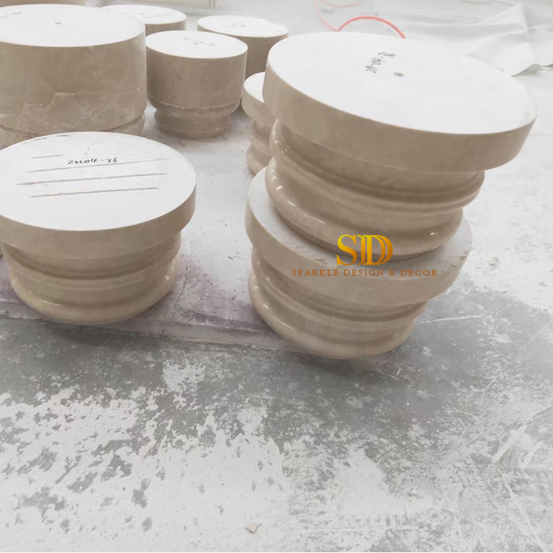 China Manufacture Customized Beige Marble Solid Roman Column Marble Pillar for Home Interior Decoration