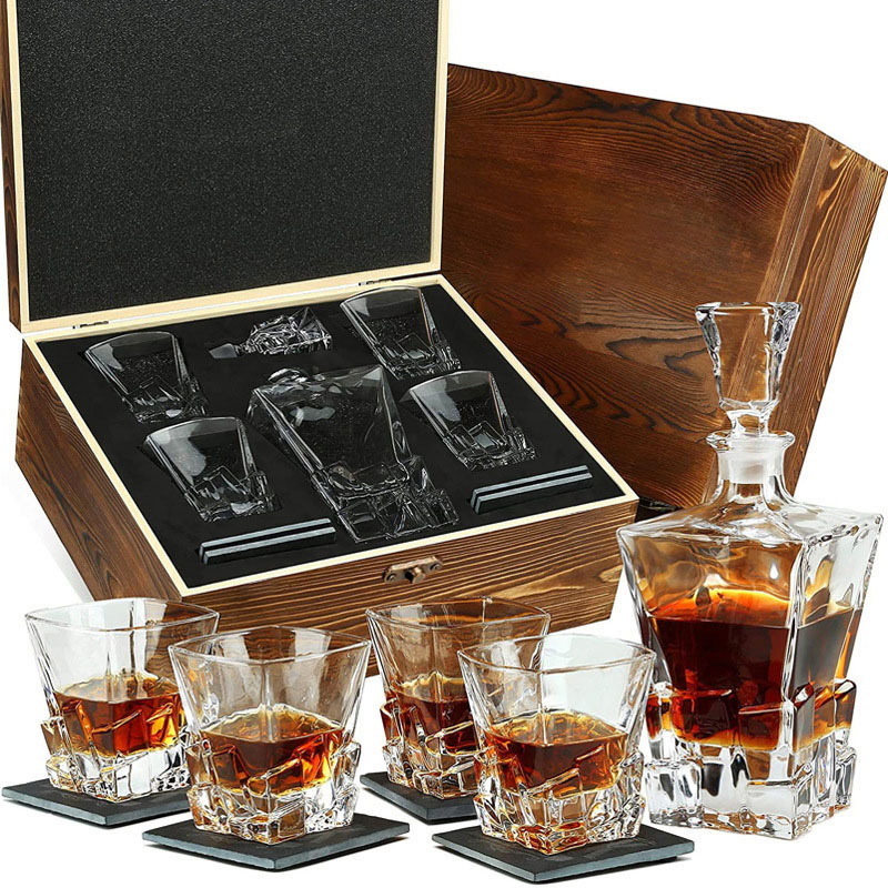 25oz Custom Logo Engrave Clear Glass Empty Whisky Bottle Decanter 750ml Crystal Square Whiskey Decanter