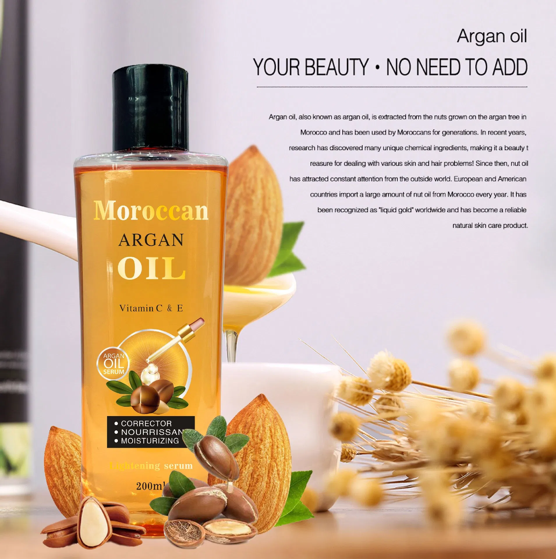Multifunctional Organic Argan Oil Whitening Skin & Hair Care Essential Massage Oil