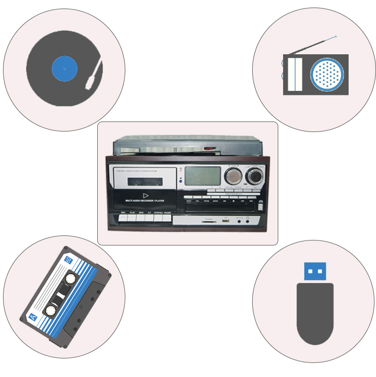 Fanvinyl Record Player Cassette Play Am FM Radio Stereo Phonograph Player Gramophone