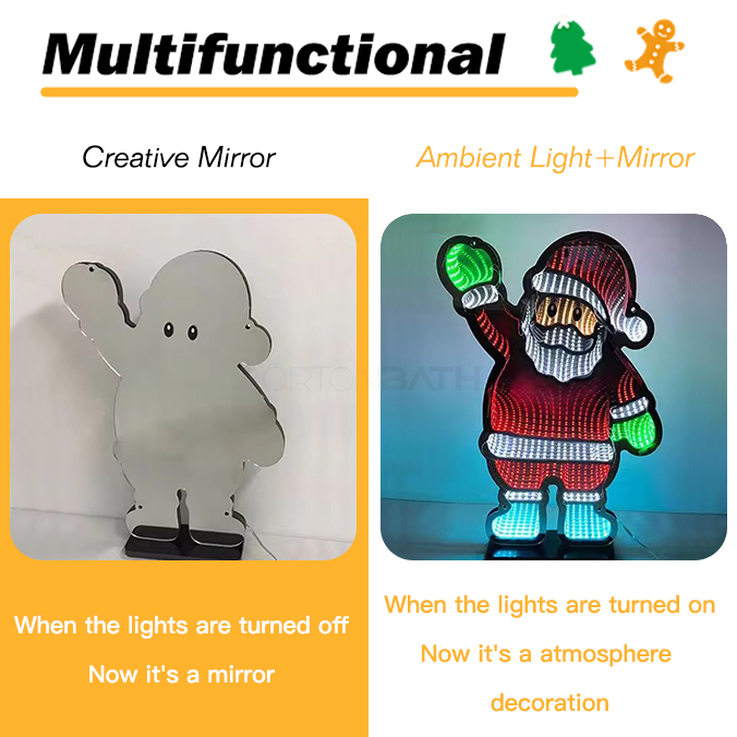 Ortonbath Santa Infinity Mirror Light with Stand LED Christmas Decoration USB Powered Santa Claus 3D LED Infinity Light Indoor Seasonal Holiday Decor